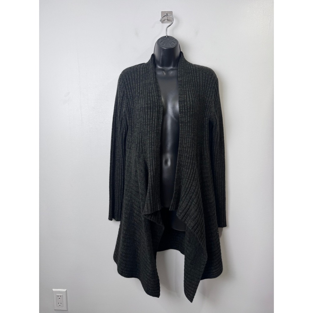 Autumn Cashmere Women Gray Cardigan Ribbed Knit Waterfall Draped Medium
